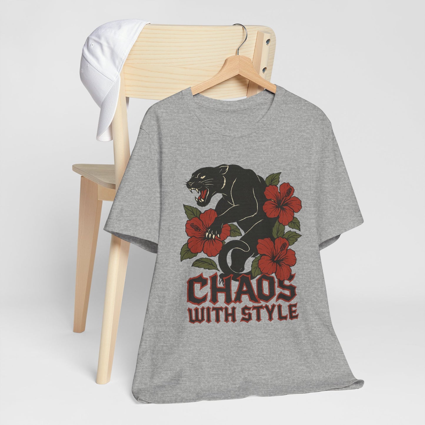 Panther Shirt Chaos With Style | Gothic Hibiscus Floral Graphic Tee | Bold Streetwear Top