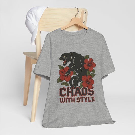 Panther Shirt Chaos With Style | Gothic Hibiscus Floral Graphic Tee | Bold Streetwear Top