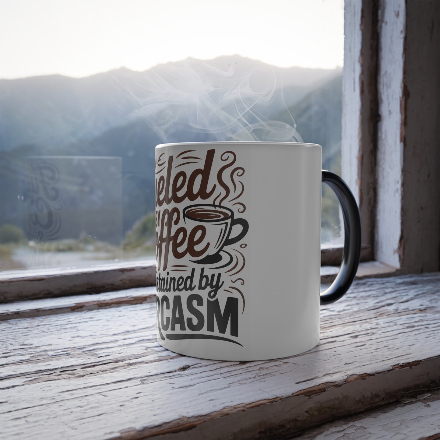 Color Morphing Mug - "Fueled by Coffee, Sustained by Sarcasm" - Funny Coffee Cup, Gift for Coffee Lovers, Sarcastic Mugs, Office Humor