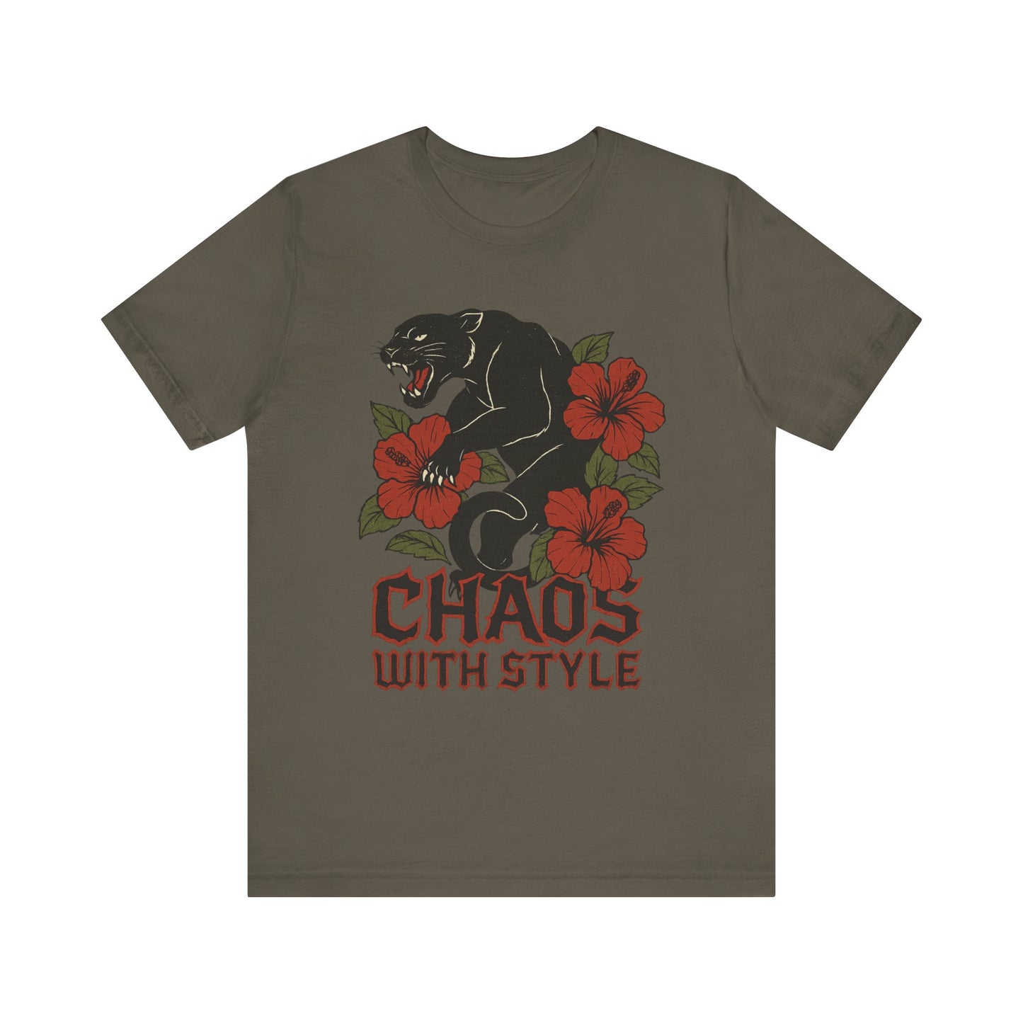 Panther Shirt Chaos With Style | Gothic Hibiscus Floral Graphic Tee | Bold Streetwear Top