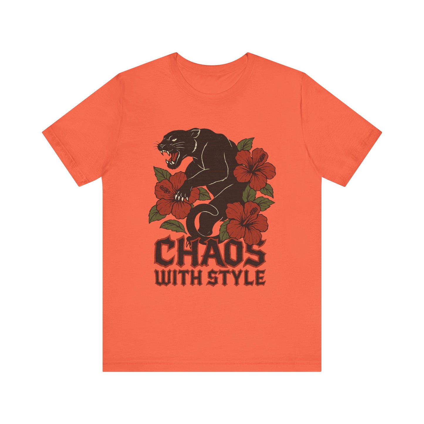 Panther Shirt Chaos With Style | Gothic Hibiscus Floral Graphic Tee | Bold Streetwear Top
