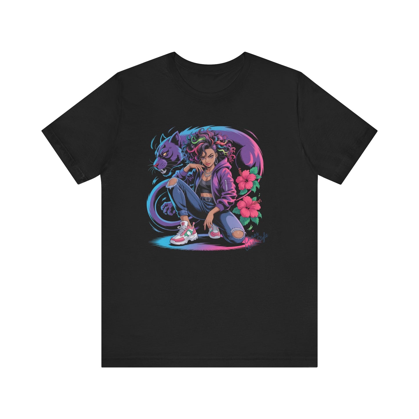 Anime Streetwear Shirt | Chaos With Style Kaida Graphic Tee | Hibiscus Panther Anime Top
