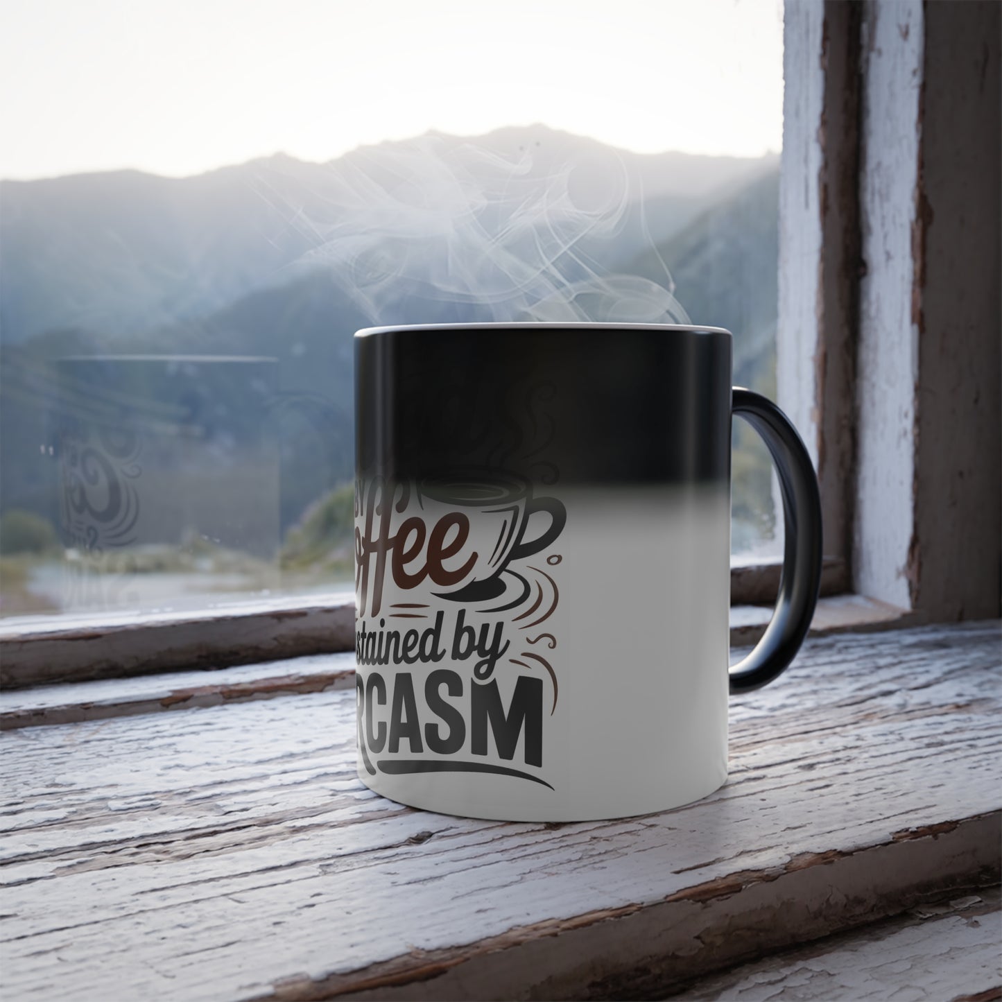 Color Morphing Mug - "Fueled by Coffee, Sustained by Sarcasm" - Funny Coffee Cup, Gift for Coffee Lovers, Sarcastic Mugs, Office Humor