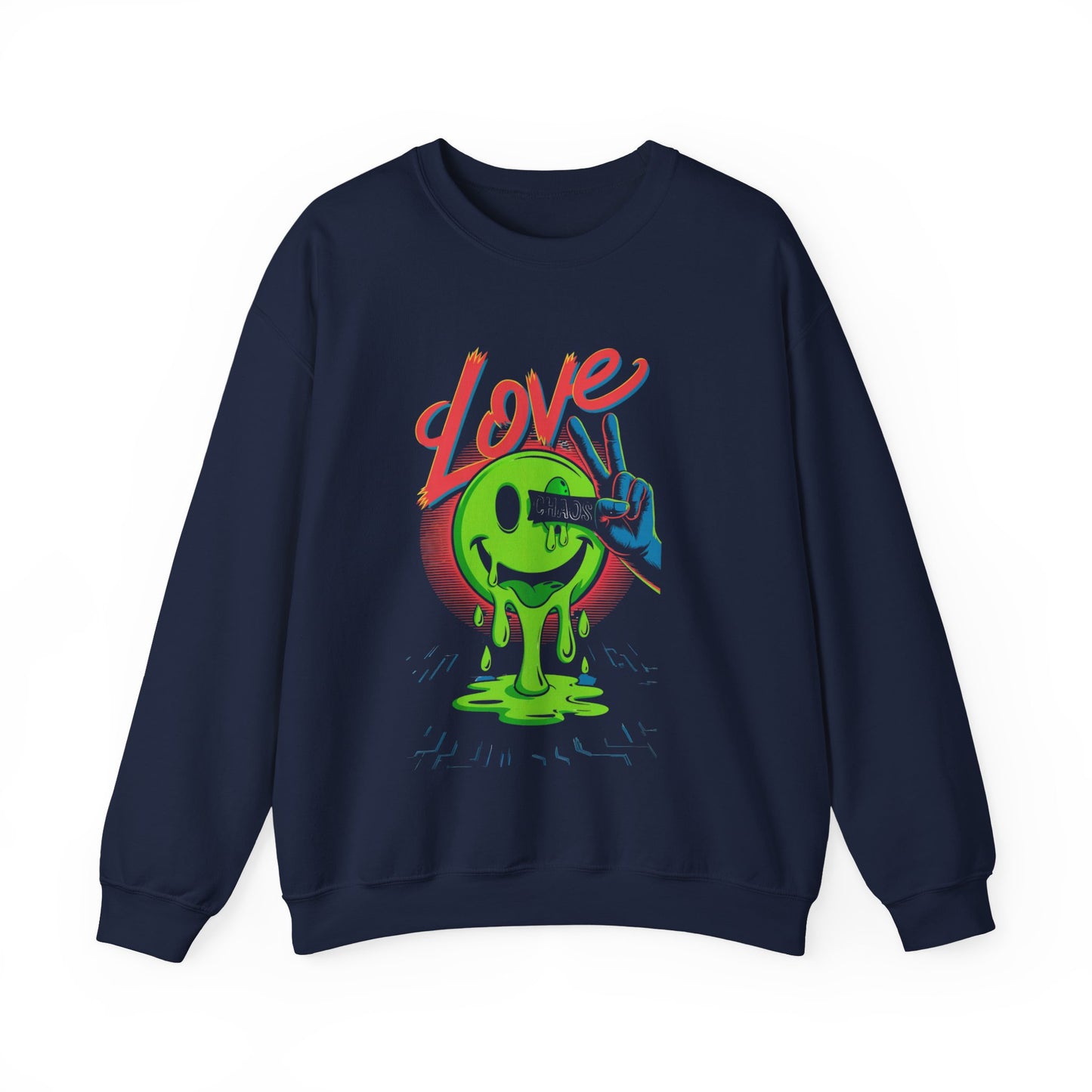 Love Chaos Smiley Shirt | Retro Neon Drip Graphic Tee | Peace & Chaos Streetwear Top