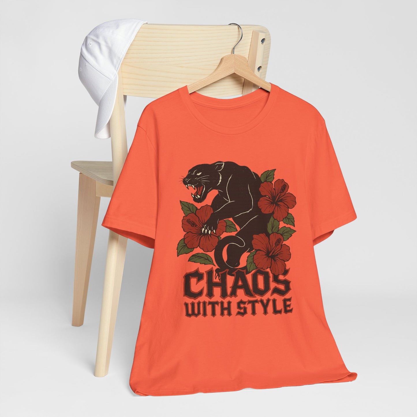 Panther Shirt Chaos With Style | Gothic Hibiscus Floral Graphic Tee | Bold Streetwear Top
