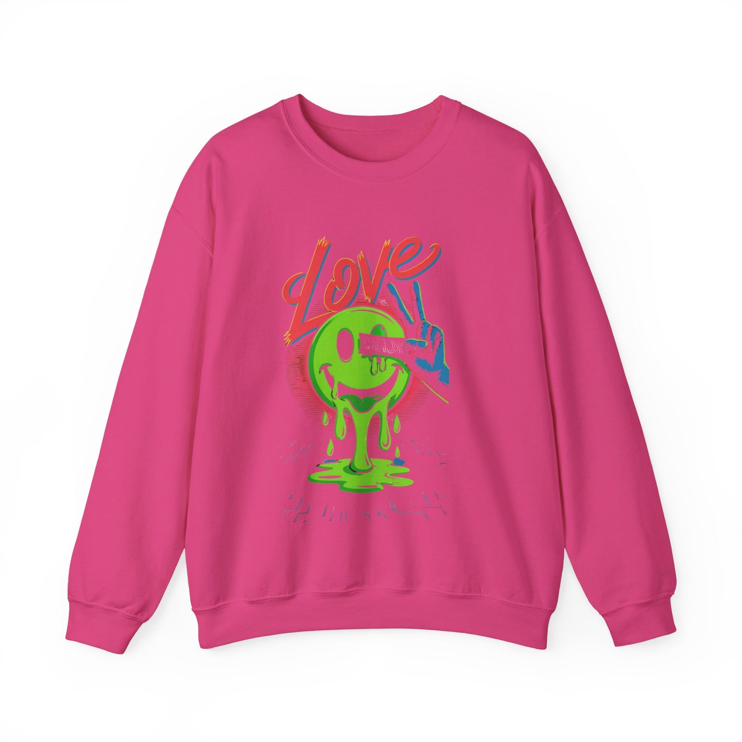 Love Chaos Smiley Shirt | Retro Neon Drip Graphic Tee | Peace & Chaos Streetwear Top