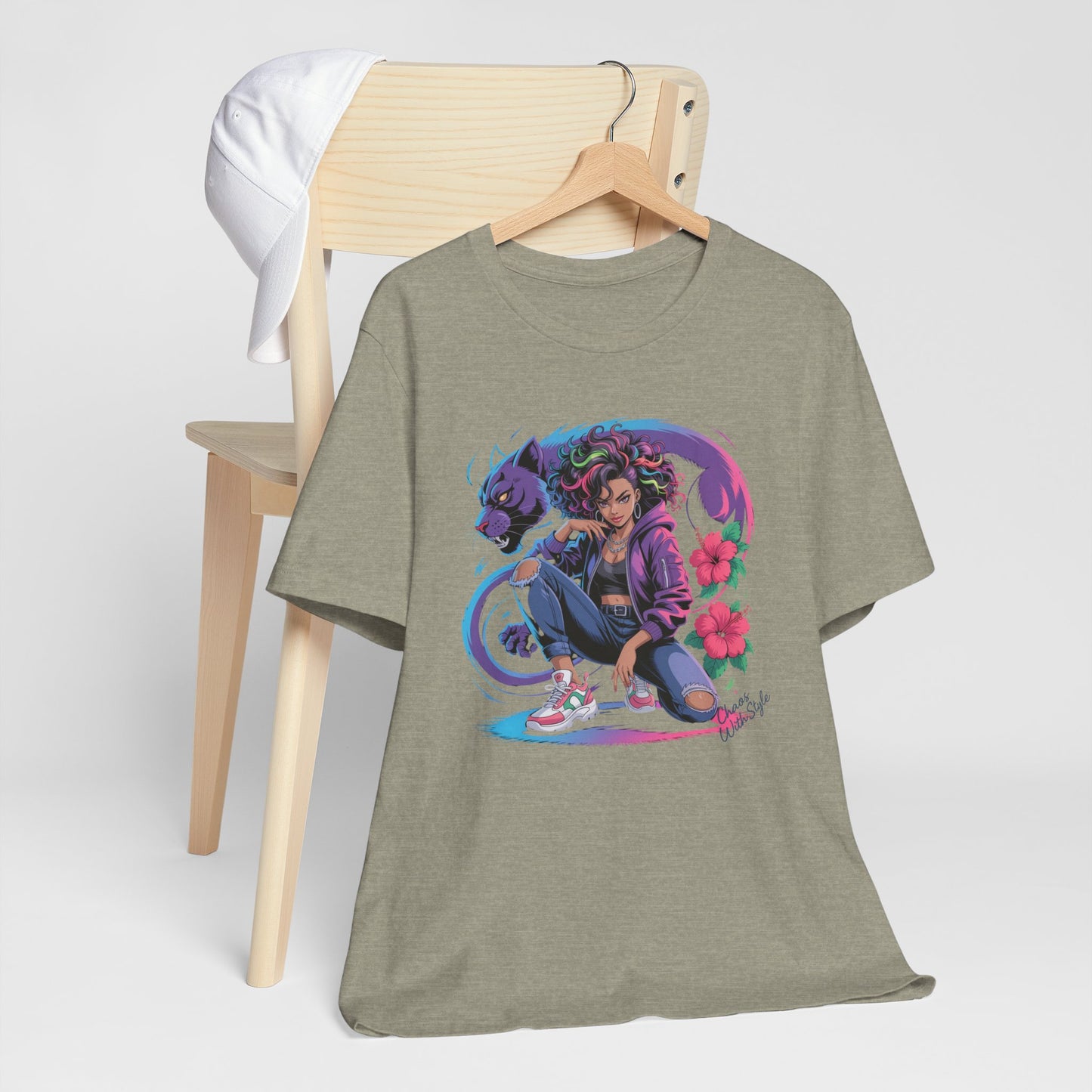 Anime Streetwear Shirt | Chaos With Style Kaida Graphic Tee | Hibiscus Panther Anime Top