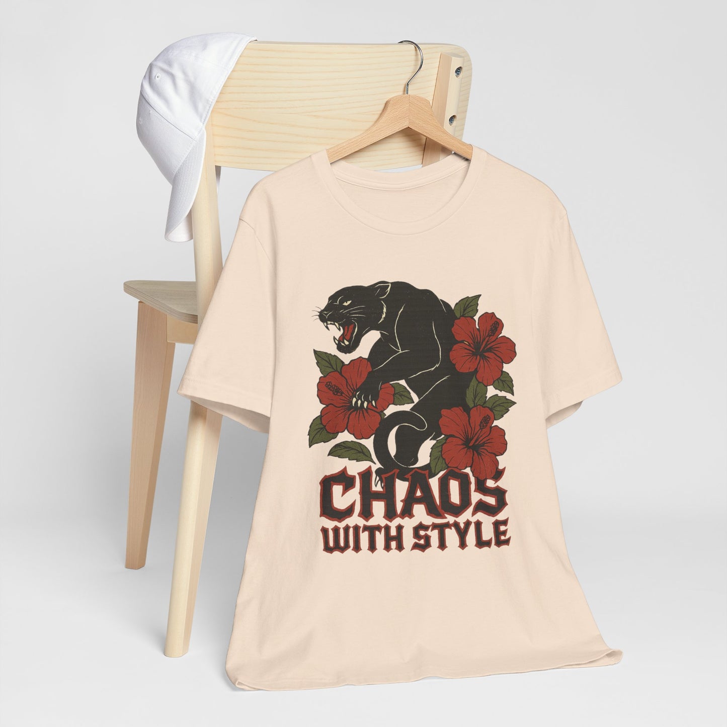 Panther Shirt Chaos With Style | Gothic Hibiscus Floral Graphic Tee | Bold Streetwear Top