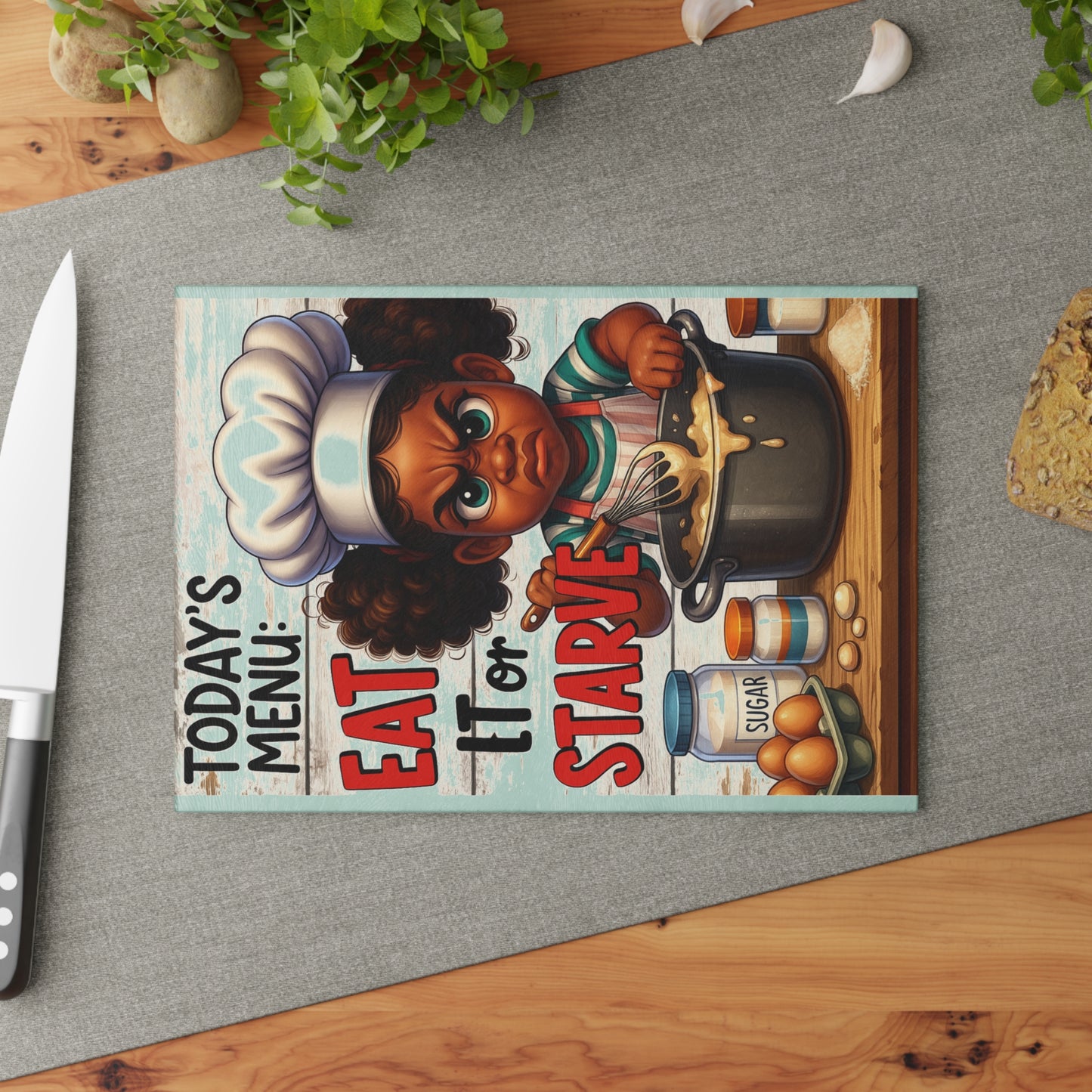 Funny Glass Cutting Board with Chef Design - Perfect Kitchen Gift for Cooks, Housewarming, Bridal Showers, Family Events, Humor Décor