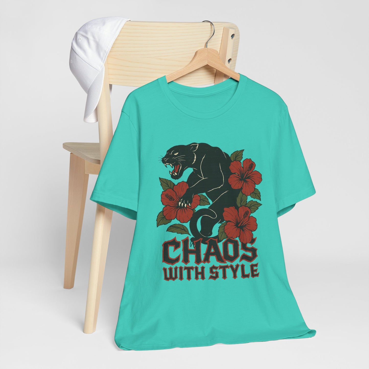 Panther Shirt Chaos With Style | Gothic Hibiscus Floral Graphic Tee | Bold Streetwear Top