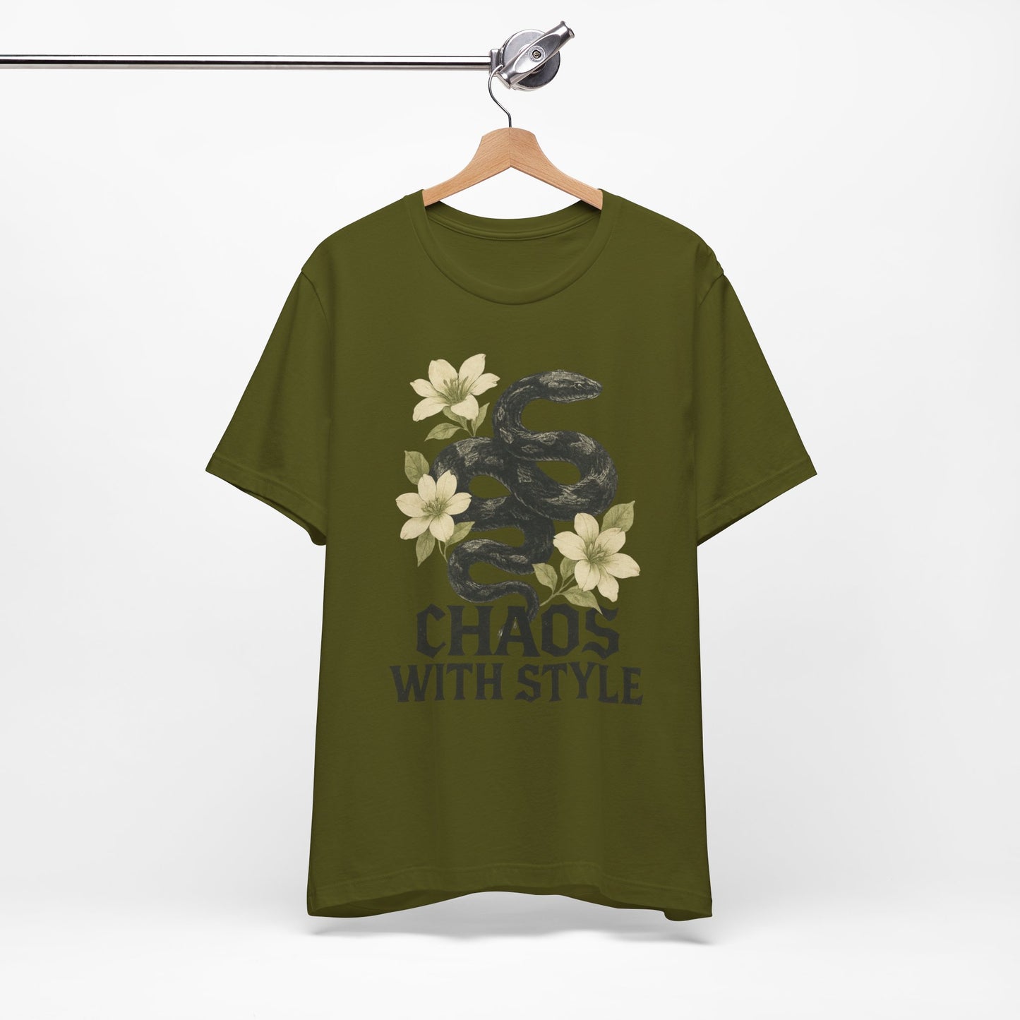 Snake Shirt Gothic Floral Tee | Chaos With Style Snake Graphic | Serpent & Flower Streetwear Top