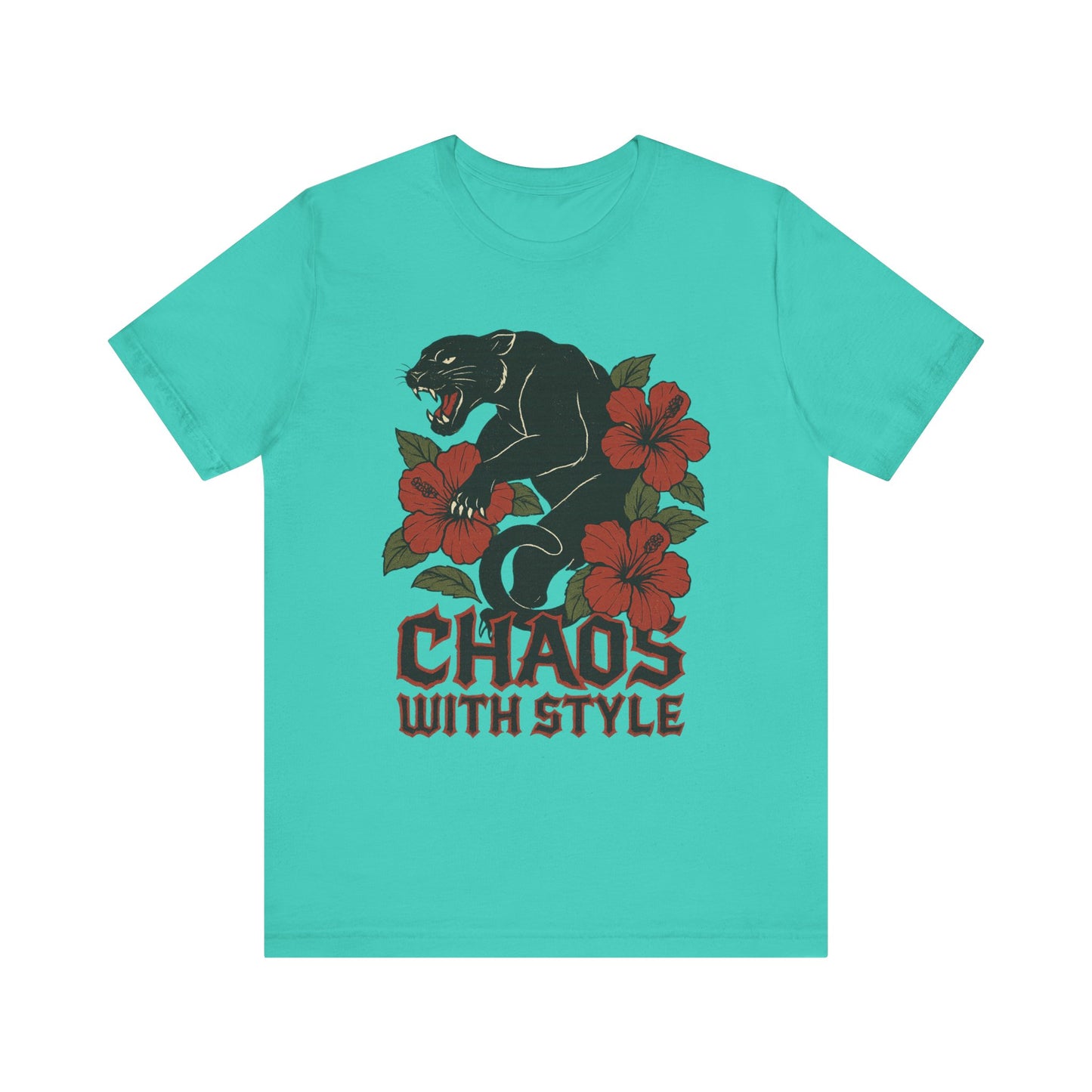 Panther Shirt Chaos With Style | Gothic Hibiscus Floral Graphic Tee | Bold Streetwear Top