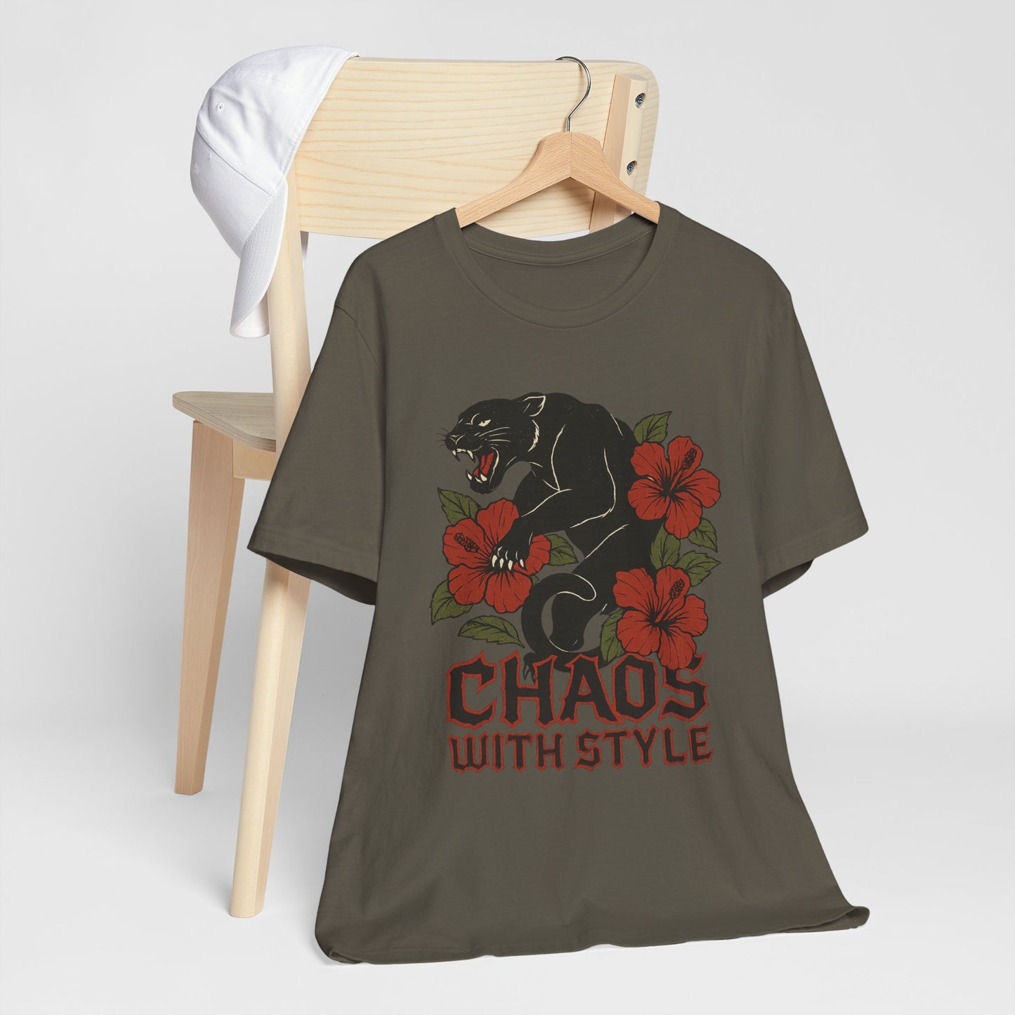 Panther Shirt Chaos With Style | Gothic Hibiscus Floral Graphic Tee | Bold Streetwear Top