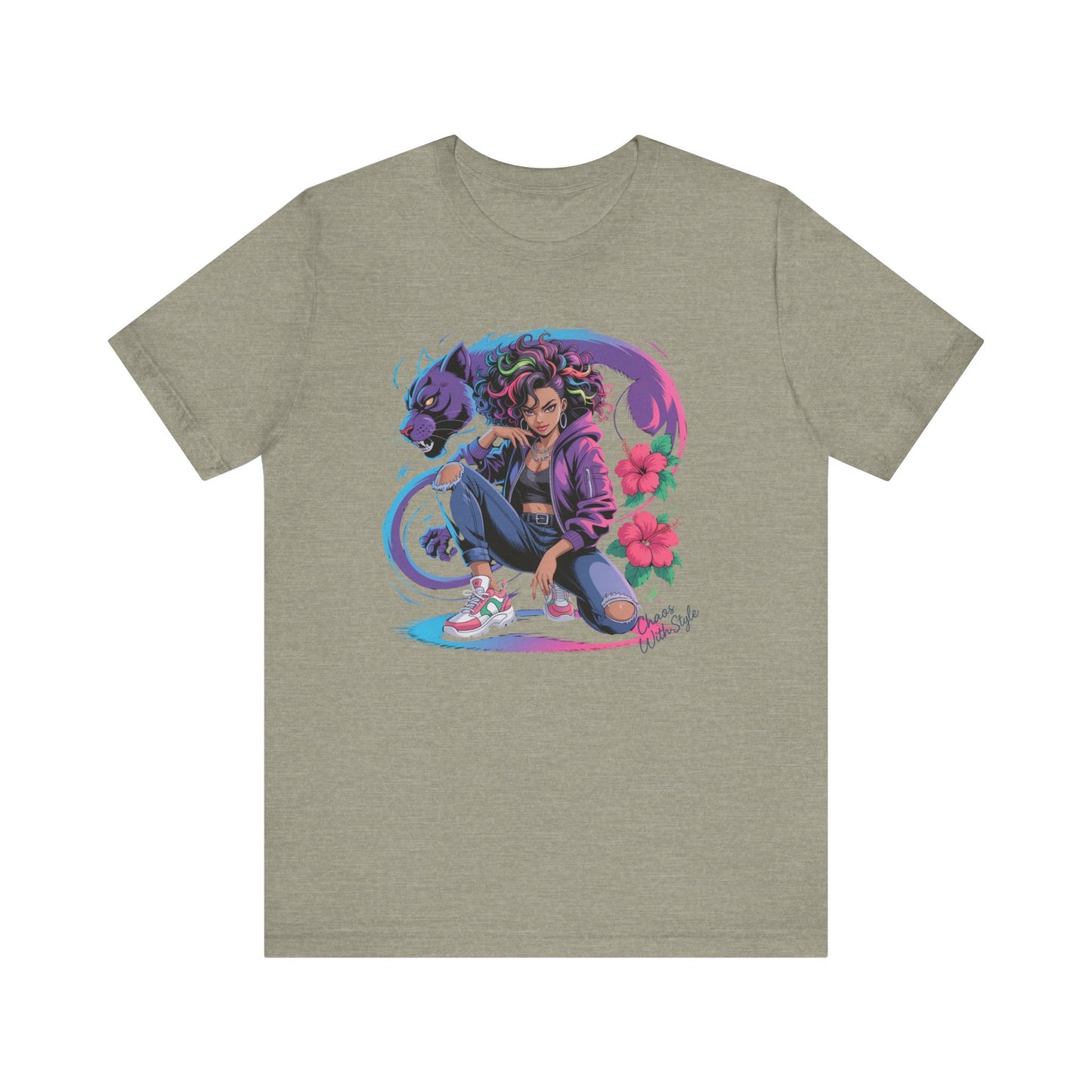 Anime Streetwear Shirt | Chaos With Style Kaida Graphic Tee | Hibiscus Panther Anime Top