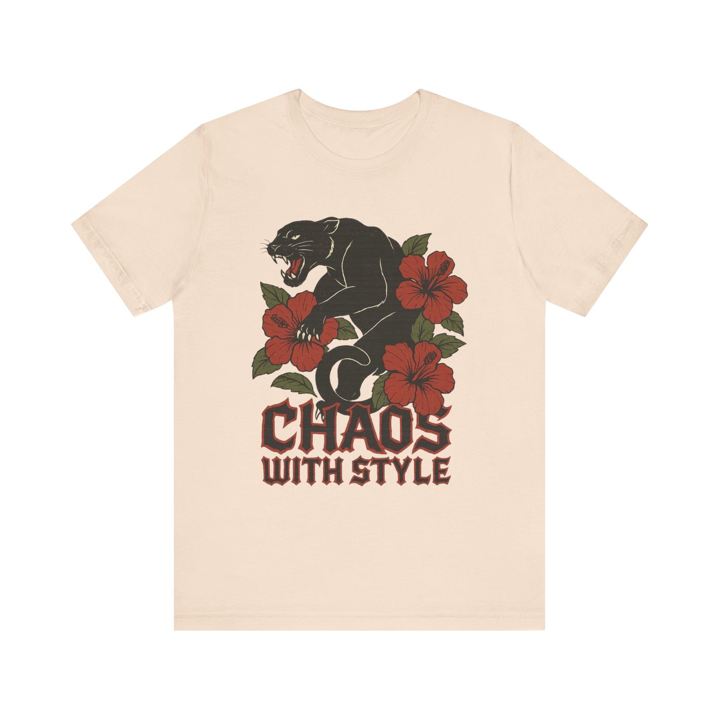 Panther Shirt Chaos With Style | Gothic Hibiscus Floral Graphic Tee | Bold Streetwear Top