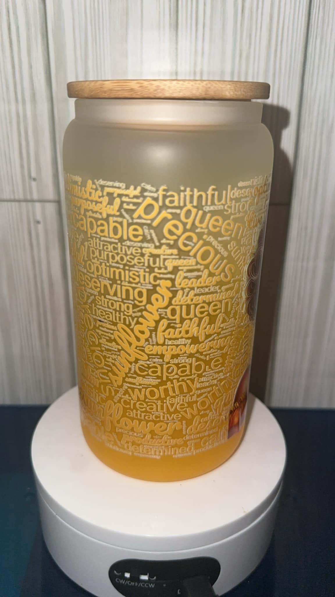 Sunflower Babe (vanilla)glass tumbler cup