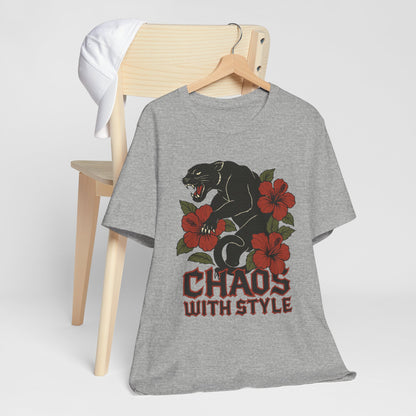 Panther Shirt Chaos With Style | Gothic Hibiscus Floral Graphic Tee | Bold Streetwear Top