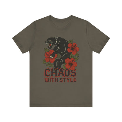 Panther Shirt Chaos With Style | Gothic Hibiscus Floral Graphic Tee | Bold Streetwear Top