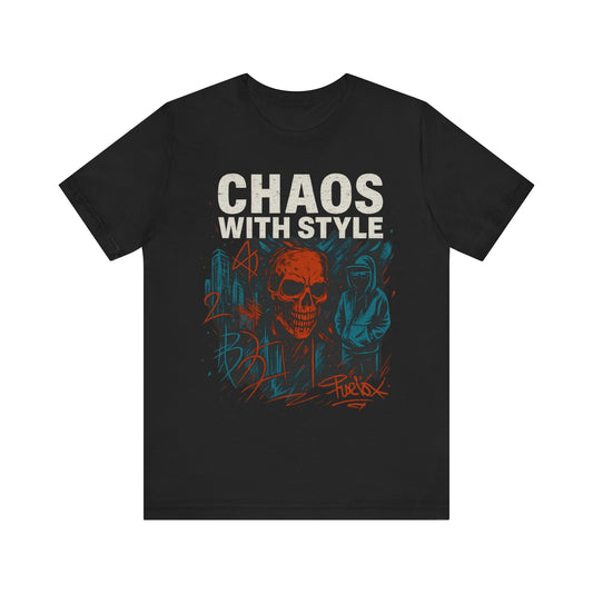 Chaos With Style Streetwear Skull Hoodie Graphic Tee – Bold Urban Grunge T-Shirt for Men & Women