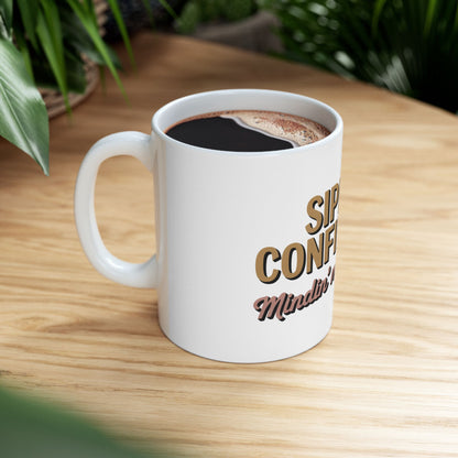 Sippin' Confidence Mug - Motivational Ceramic Coffee Cup, Unique Gift for Coffee Lovers, Office Decor, Inspirational Drinkware