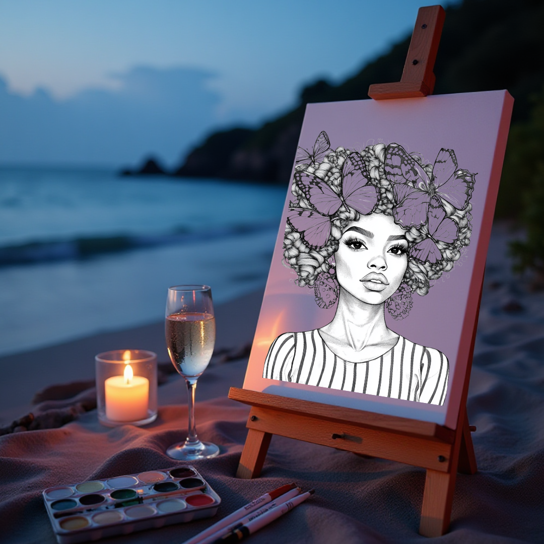 Beautiful black woman printable digital art coloring pages
