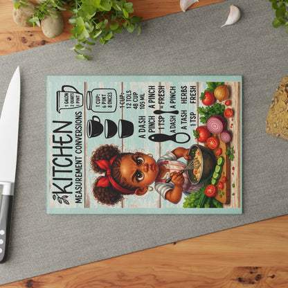Kitchen Measurement Glass Cutting Board, Unique Gift for Cooking Lovers, Kitchen Decor, Culinary Conversion Board, Fun Cooking Accessory