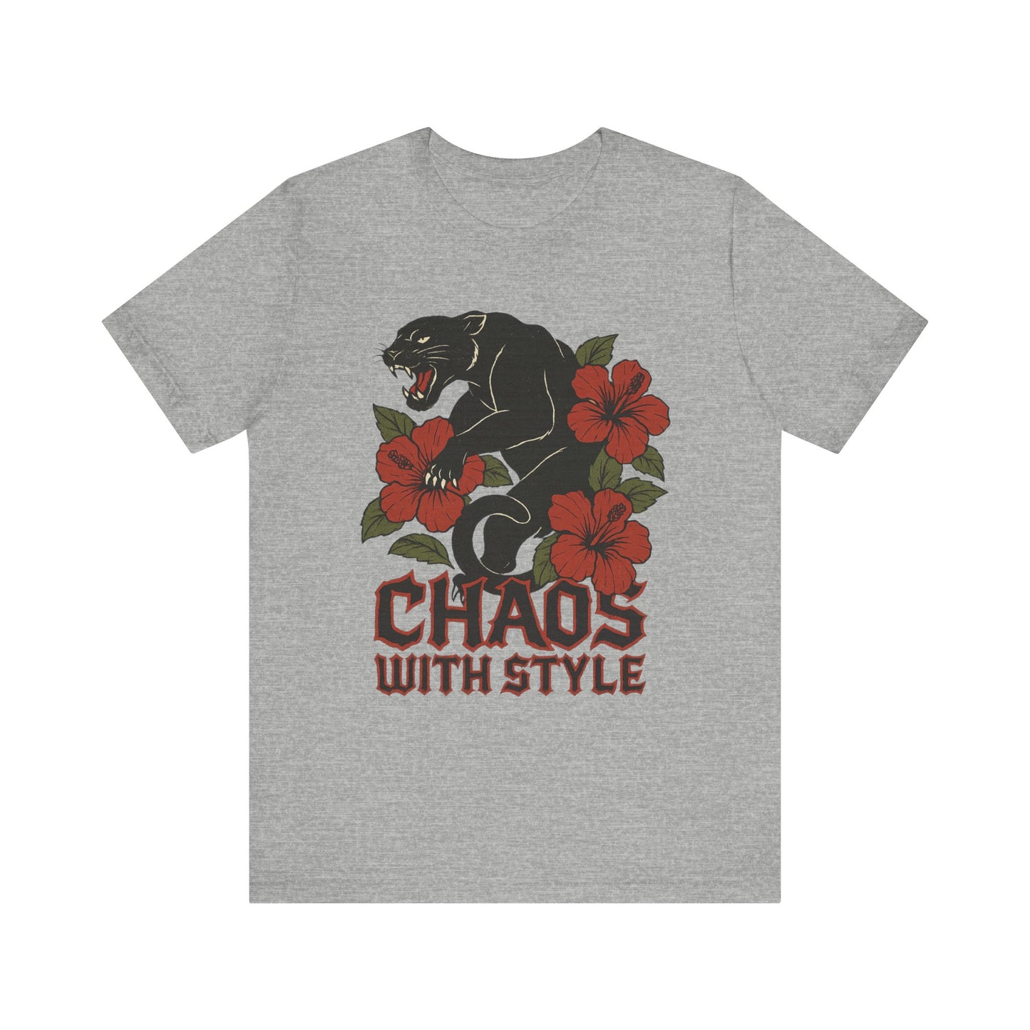 Panther Shirt Chaos With Style | Gothic Hibiscus Floral Graphic Tee | Bold Streetwear Top