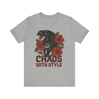 Panther Shirt Chaos With Style | Gothic Hibiscus Floral Graphic Tee | Bold Streetwear Top