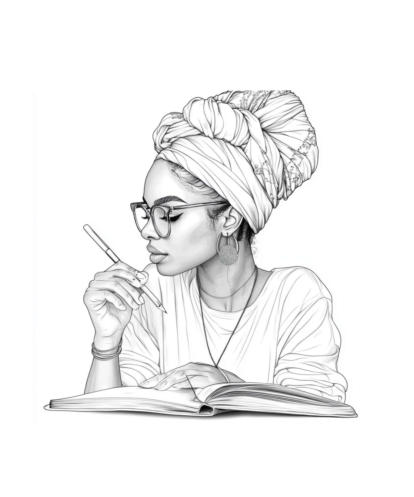 Beautiful black woman printable digital art coloring pages