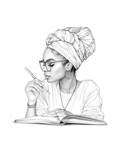 Beautiful black woman printable digital art coloring pages
