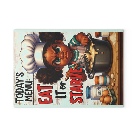 Funny Glass Cutting Board with Chef Design - Perfect Kitchen Gift for Cooks, Housewarming, Bridal Showers, Family Events, Humor Décor