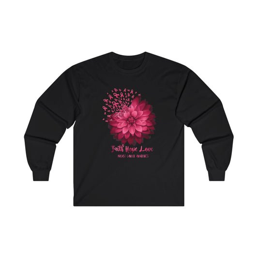 Faith Hope Love Breast Cancer Awareness Long Sleeve Tee