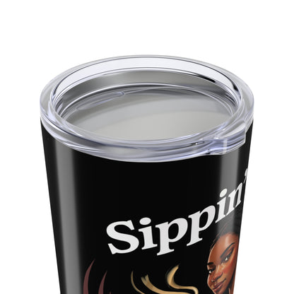 Sippin’ Tea and Ancestral Strength Tumbler – Funny Black Girl Travel Cup, July 4th Pride Mug, Unapologetic Black Woman Gift