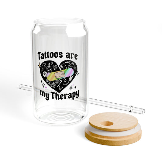 Tattoos Are My Therapy Sipper Glass, 16oz