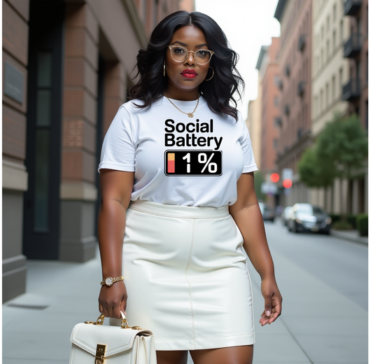 Social Battery 1% Unisex Jersey Tee, Perfect for Introverts, Funny Gift, Casual Wear, Birthday Shirt, Social Events Tee