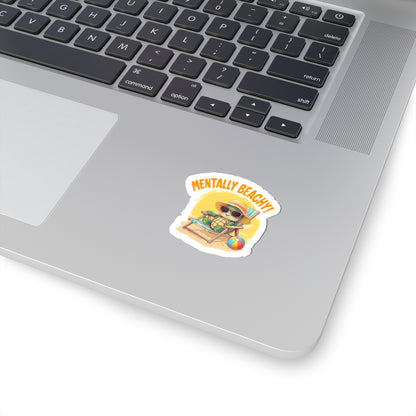 Adorable Mentally Beachy Turtle Sticker, Fun Beach Vibes, Summer Decor, Laptop Stickers, Gift for Beach Lovers, Cute Sea Turtle Art
