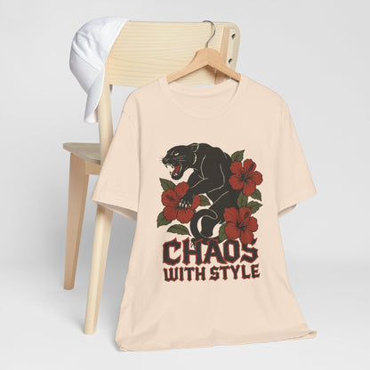 Panther Shirt Chaos With Style | Gothic Hibiscus Floral Graphic Tee | Bold Streetwear Top