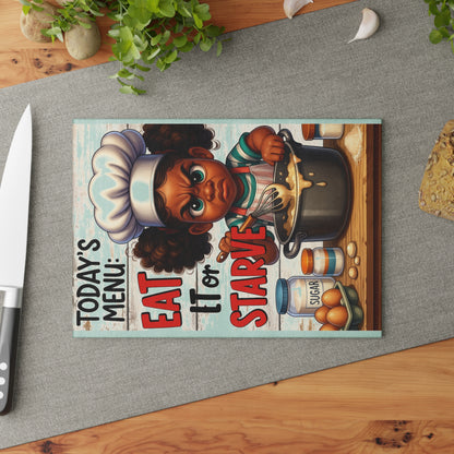 Funny Glass Cutting Board with Chef Design - Perfect Kitchen Gift for Cooks, Housewarming, Bridal Showers, Family Events, Humor Décor