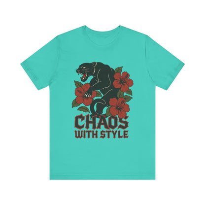 Panther Shirt Chaos With Style | Gothic Hibiscus Floral Graphic Tee | Bold Streetwear Top