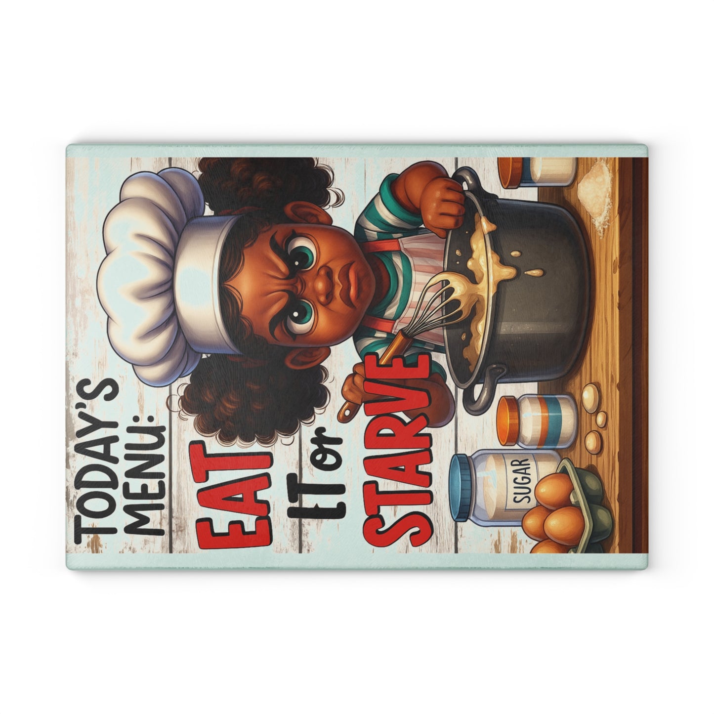 Funny Glass Cutting Board with Chef Design - Perfect Kitchen Gift for Cooks, Housewarming, Bridal Showers, Family Events, Humor Décor