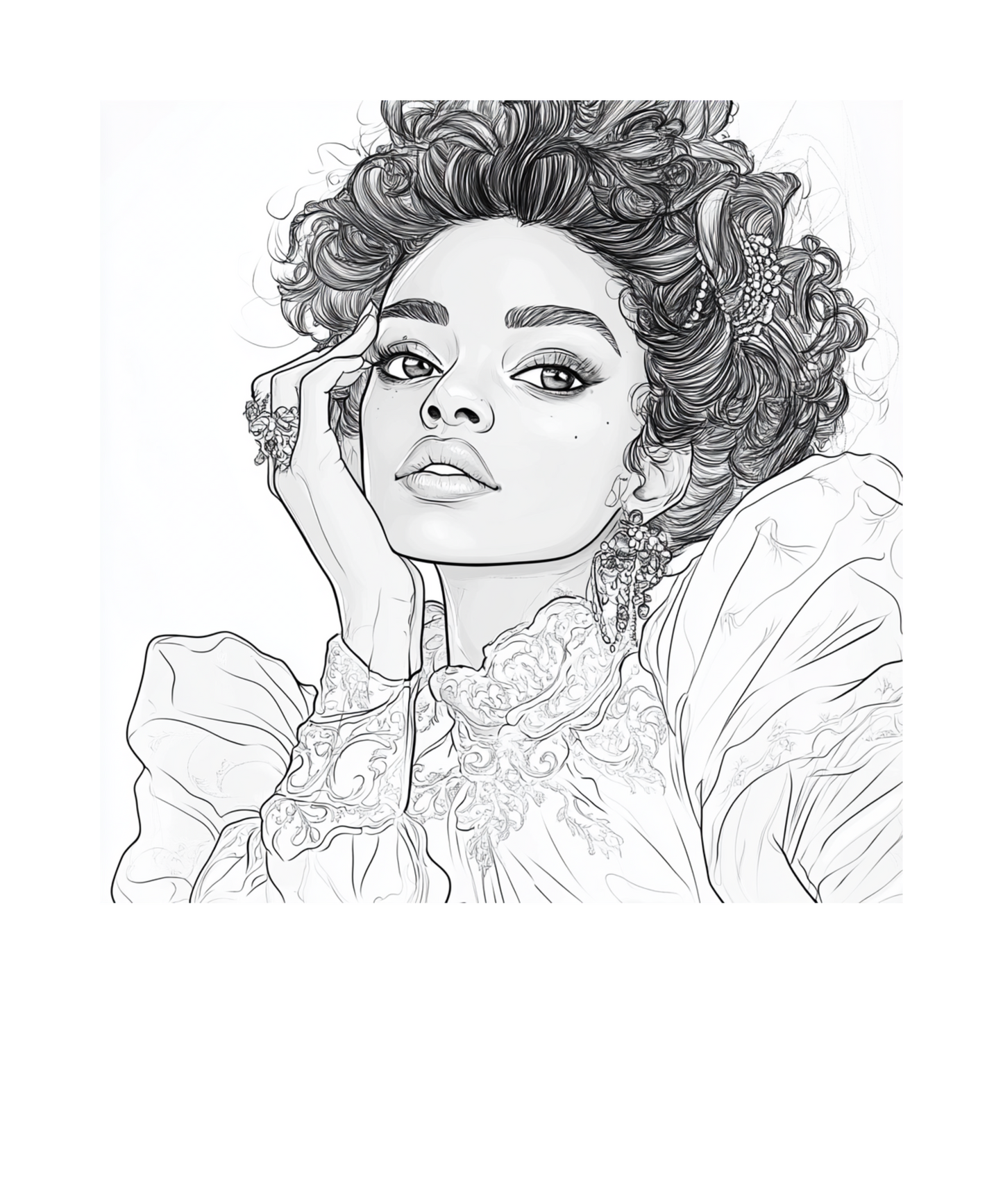 Beautiful black woman printable digital art coloring pages
