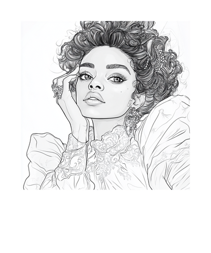Beautiful black woman printable digital art coloring pages