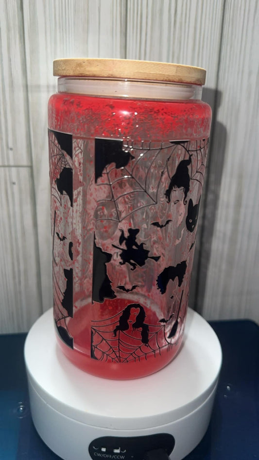 Hocus pocus bloody halloween snowglobe glass tumbler