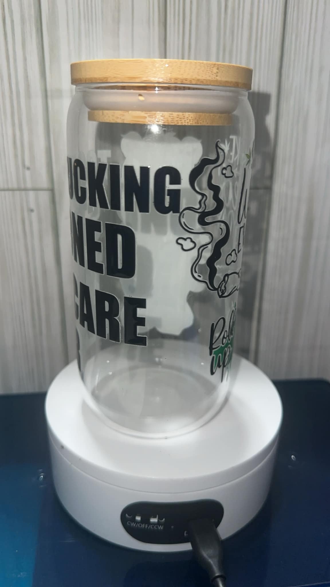 Stoned care bear glass tumbler cup