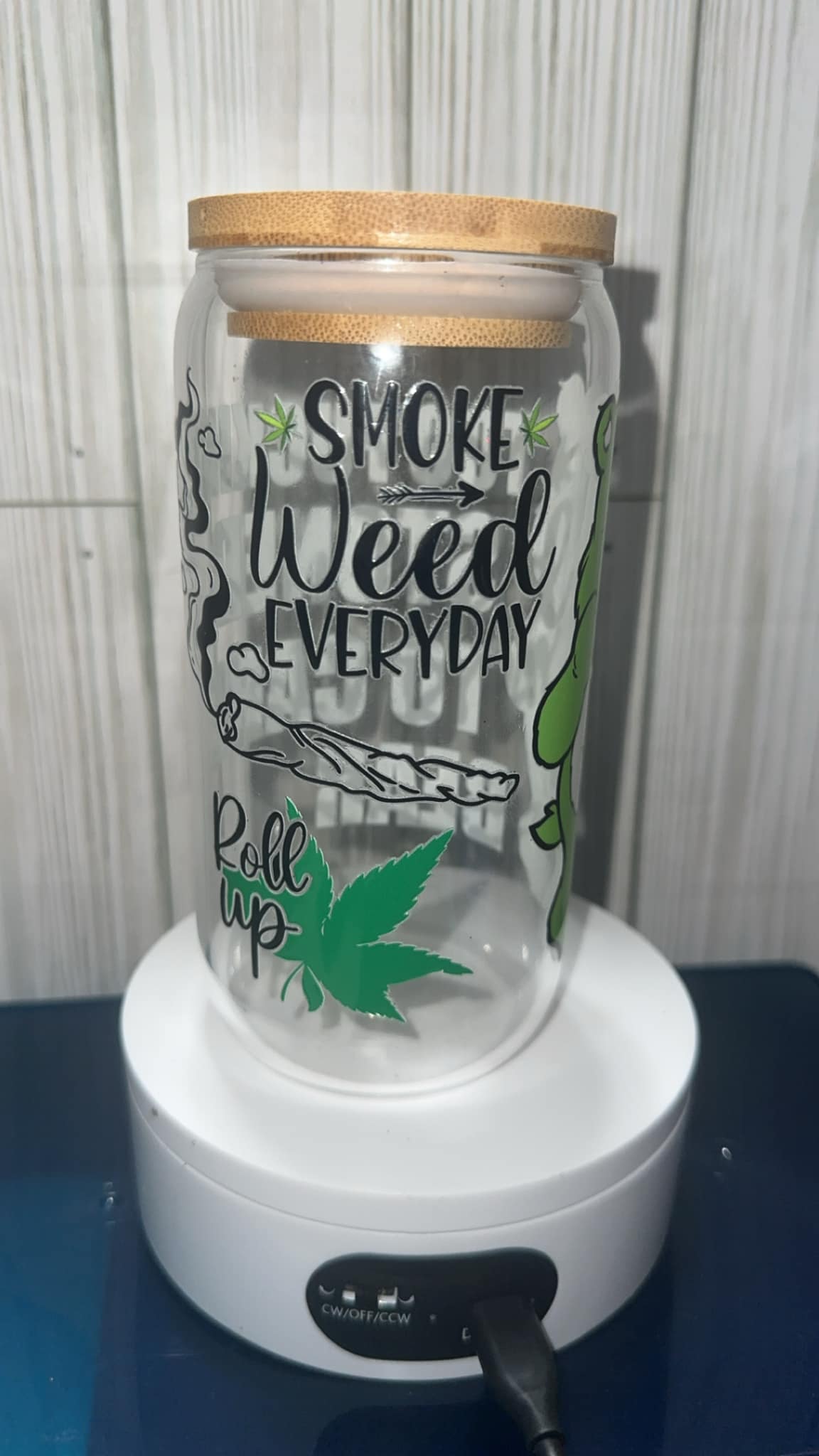 Stoned care bear glass tumbler cup