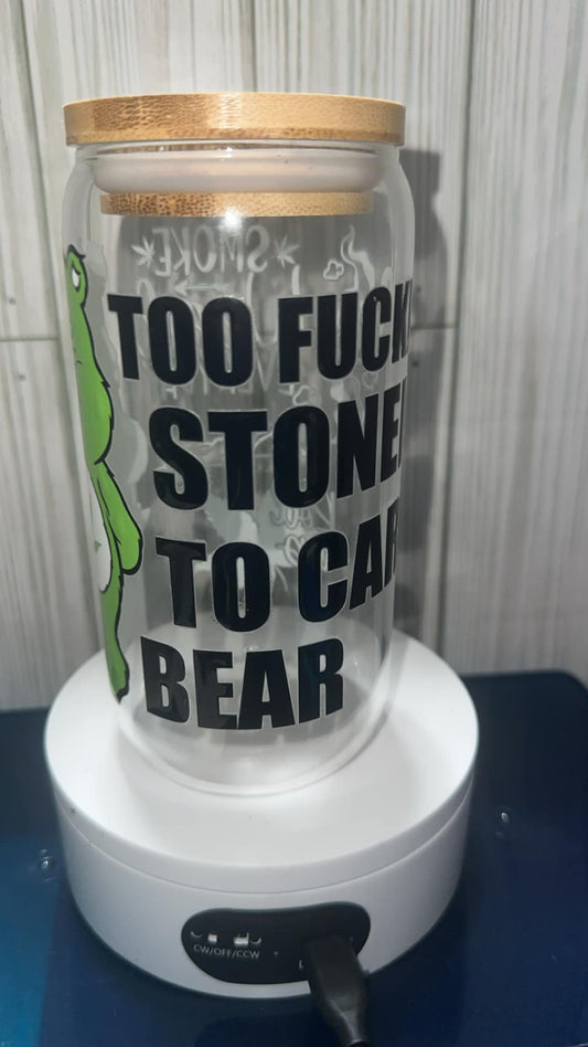 Stoned care bear glass tumbler cup