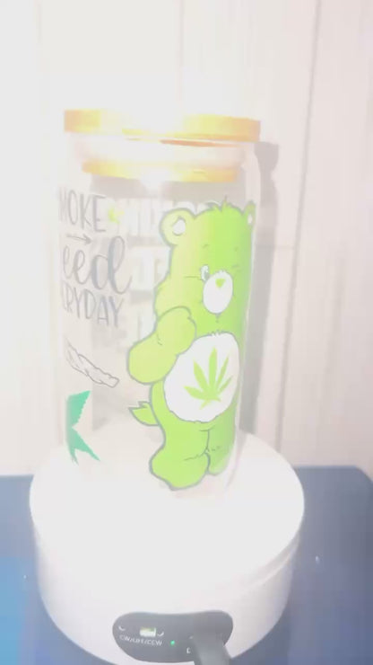 Stoned care bear glass tumbler cup