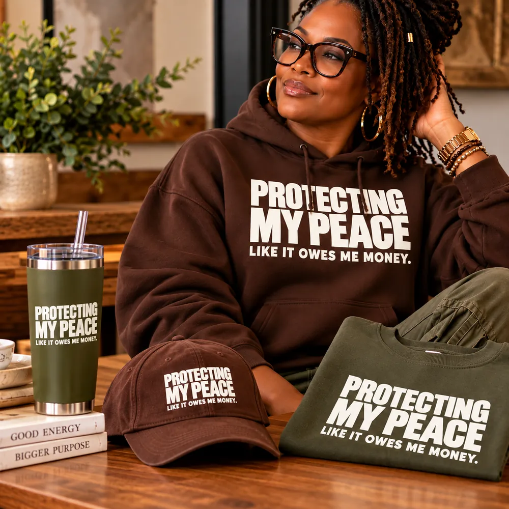 Protecting My Peace on a hoodie, tumbler and cap
